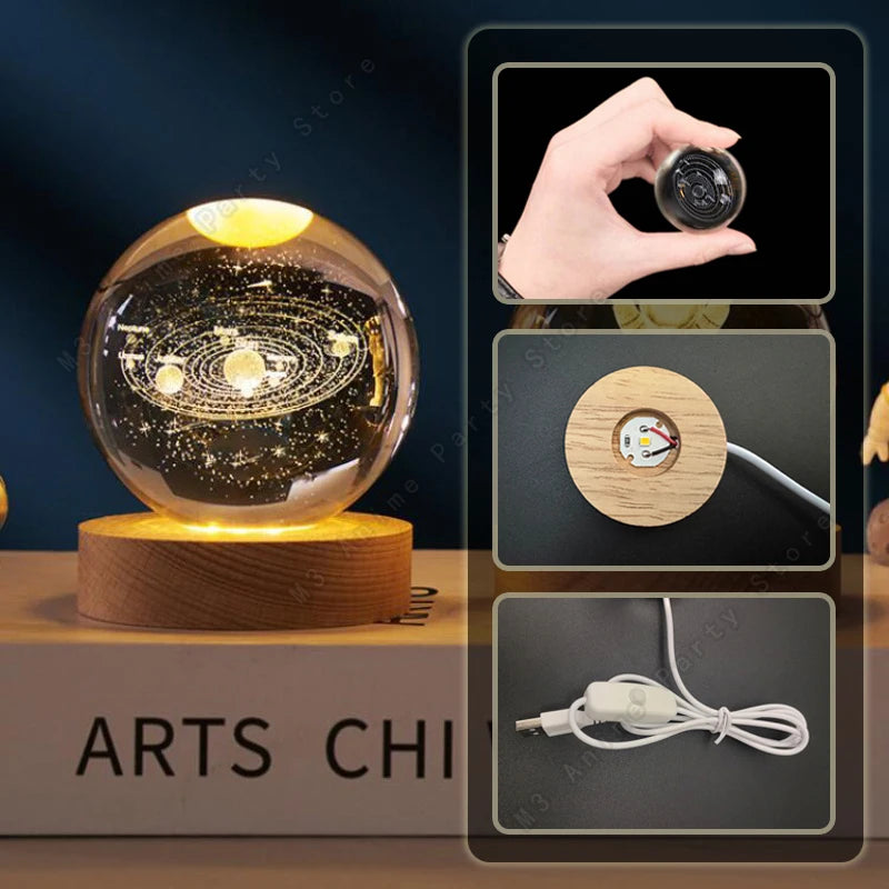 Zelvora CrystalGlow™ — 3D Planetary Crystal Ball Night Light